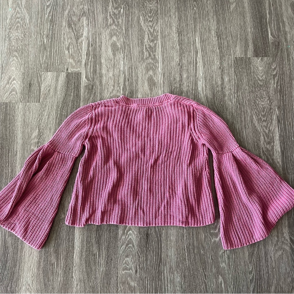 Free People Pink Flowy Sleeve Sweater | Ribbed Knit Sweater Size Small - Picture 5 of 6